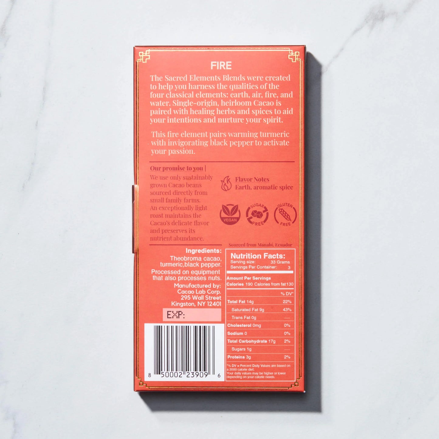 CEREMONIAL CACAO - FIRE Element: Ignite Your Passion with Turmeric and Black Pepper (3.5 oz bar)